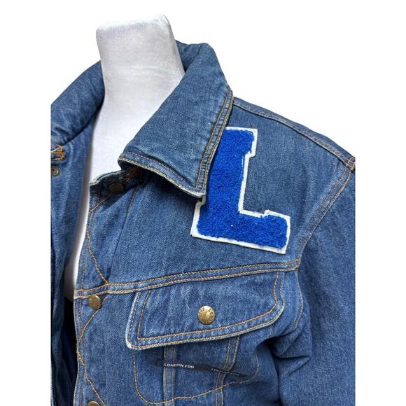 London Fog Vintage Rare HTF Denim Jacket Youth Large Suze 16 Lettermen Patches - Picture 5 of 8
